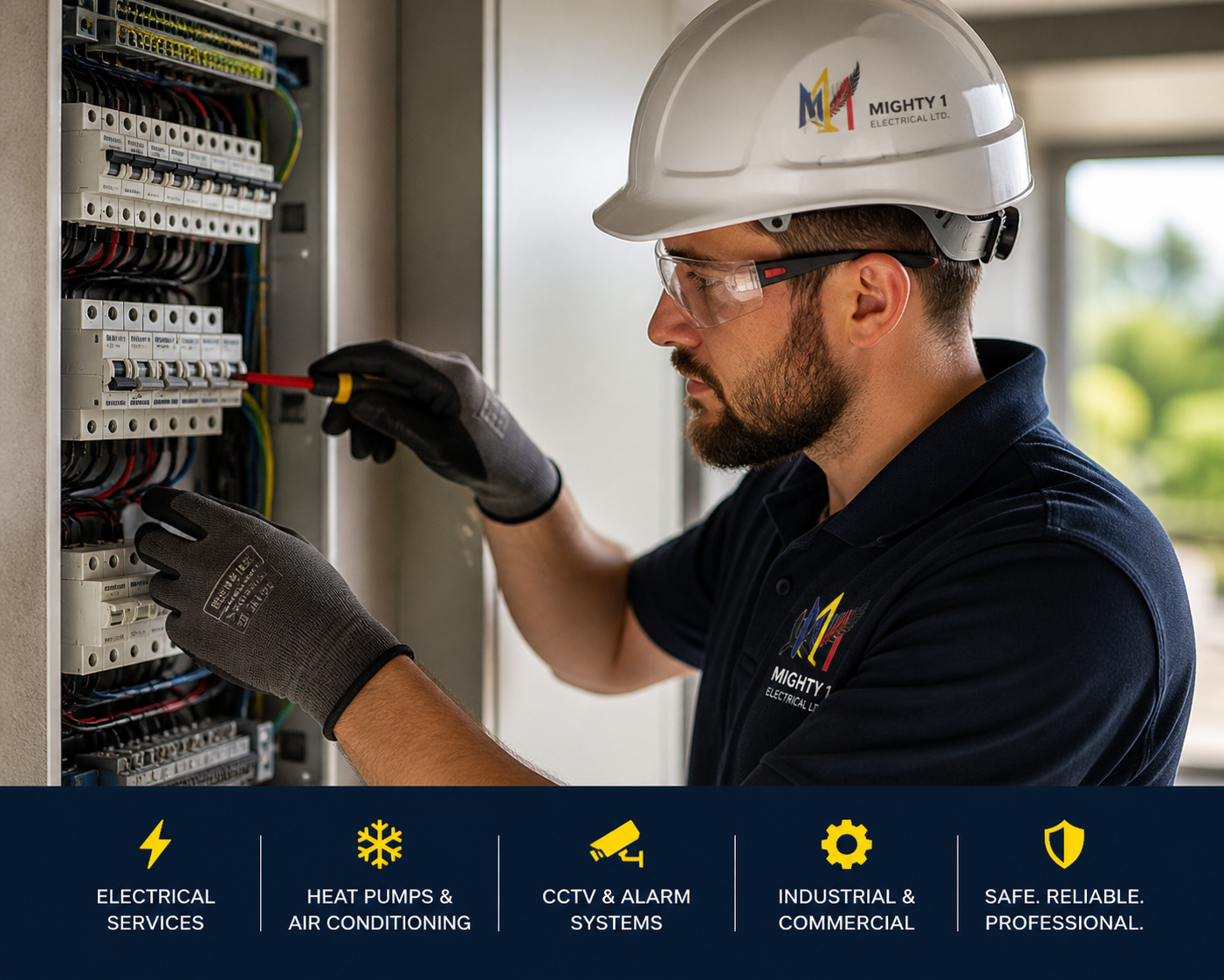 Mighty 1 Electrical technician working on an electrical panel